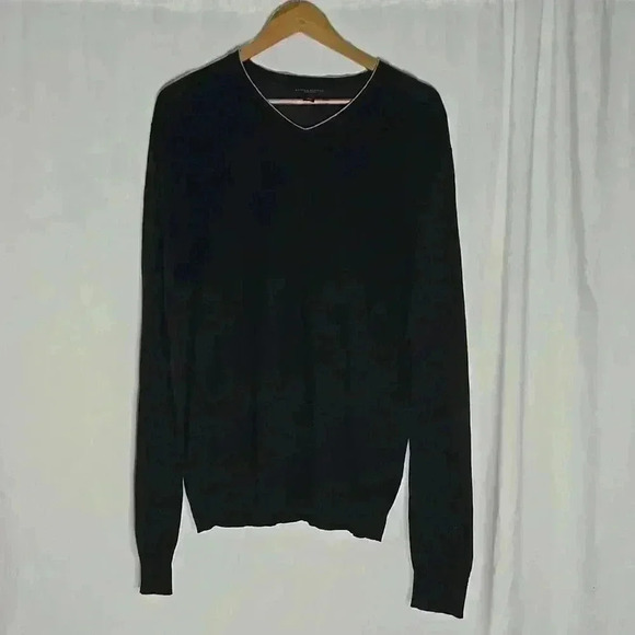 Vintage Y2K Banana Republic Silk Linen Black V-Neck Sweater sz L - Picture 1 of 8
